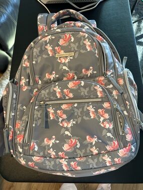 Bananafish Studio Floral Gray and Pinkish Peach Backpack Diaper Bag